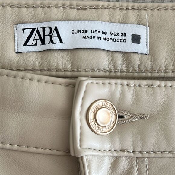 ZARA Women’s Faux Leather Pants Beige/Cream Size 6US - Picture 5 of 12